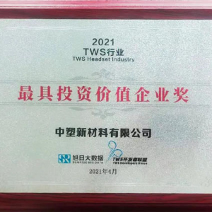 中塑榮獲“TWS行業最具投資價值企業”獎